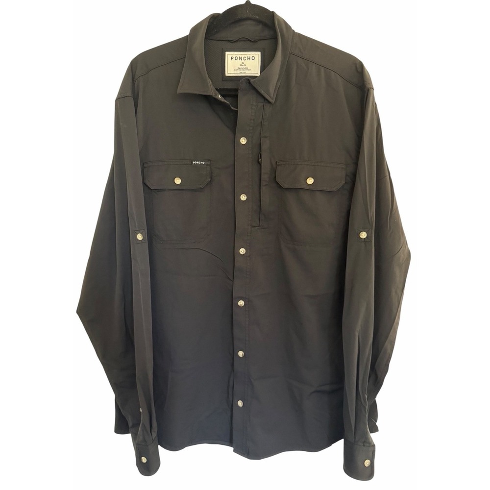 Poncho Original Shirt Black Smoke Magnetic Pockets Men's Size XL Slim Fit